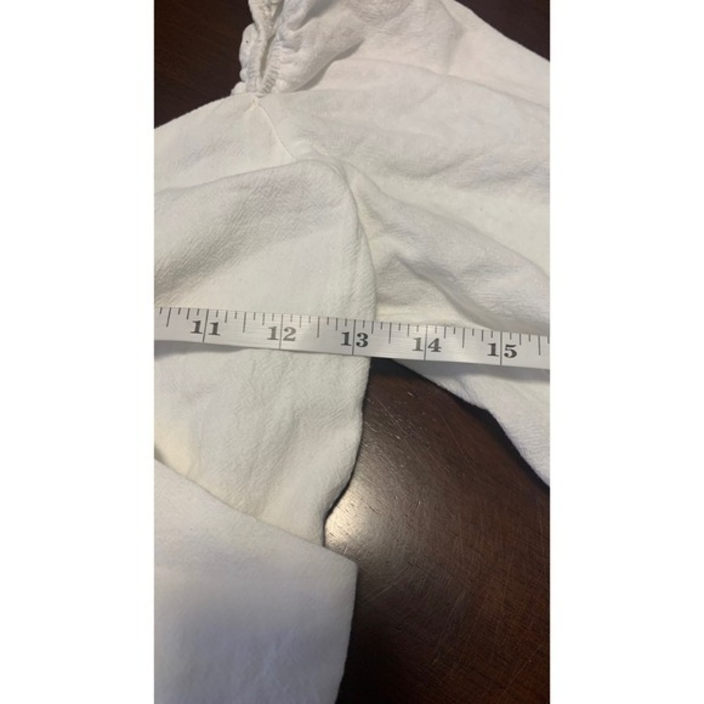 Woman's White Cotton Puff Sleeve Crop Top Coastal Smocked Wrap‎ Blouse - Picture 6 of 7
